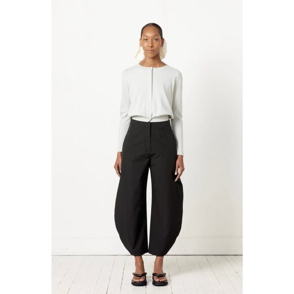 Amomento Women’s Curved Leg Pants Barrel Wide Cropped Small 0 Cotton - Picture 2 of 13